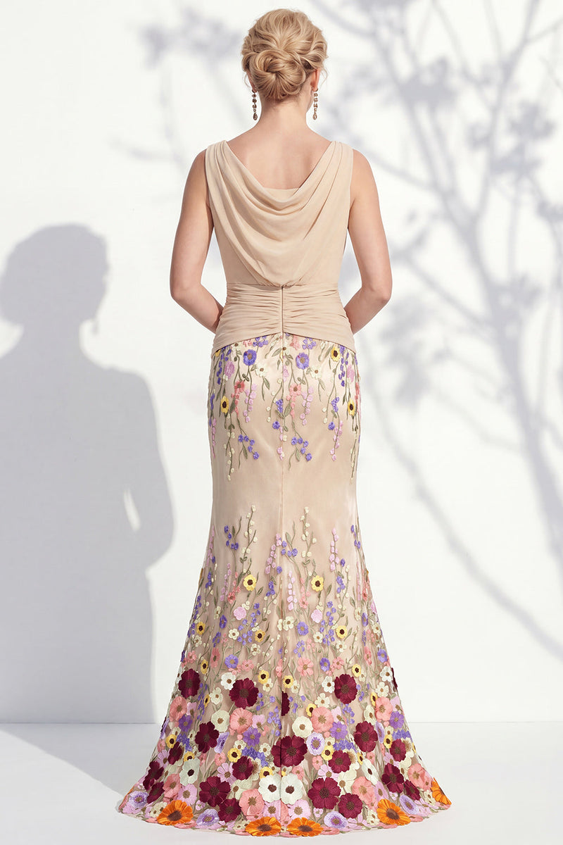 Laden Sie das Bild in den Galerie-Viewer, Dunkelgrünes Meerjungfrauen-Bateau-Hals, 3D-Blumenkleid, lange Mutter der Braut