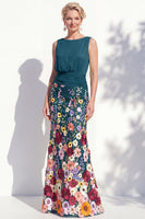 Laden Sie das Bild in den Galerie-Viewer, Dunkelgrünes Meerjungfrauen-Bateau-Hals, 3D-Blumenkleid, lange Mutter der Braut