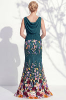 Laden Sie das Bild in den Galerie-Viewer, Dunkelgrünes Meerjungfrauen-Bateau-Hals, 3D-Blumenkleid, lange Mutter der Braut