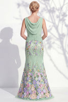 Laden Sie das Bild in den Galerie-Viewer, Dunkelgrünes Meerjungfrauen-Bateau-Hals, 3D-Blumenkleid, lange Mutter der Braut