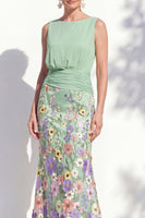 Laden Sie das Bild in den Galerie-Viewer, Dunkelgrünes Meerjungfrauen-Bateau-Hals, 3D-Blumenkleid, lange Mutter der Braut