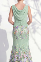 Laden Sie das Bild in den Galerie-Viewer, Dunkelgrünes Meerjungfrauen-Bateau-Hals, 3D-Blumenkleid, lange Mutter der Braut