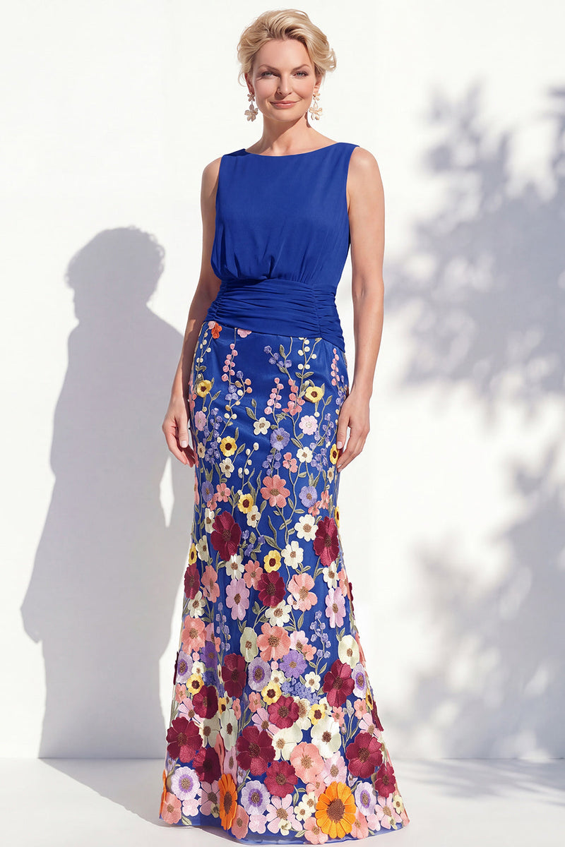Laden Sie das Bild in den Galerie-Viewer, Dunkelgrünes Meerjungfrauen-Bateau-Hals, 3D-Blumenkleid, lange Mutter der Braut