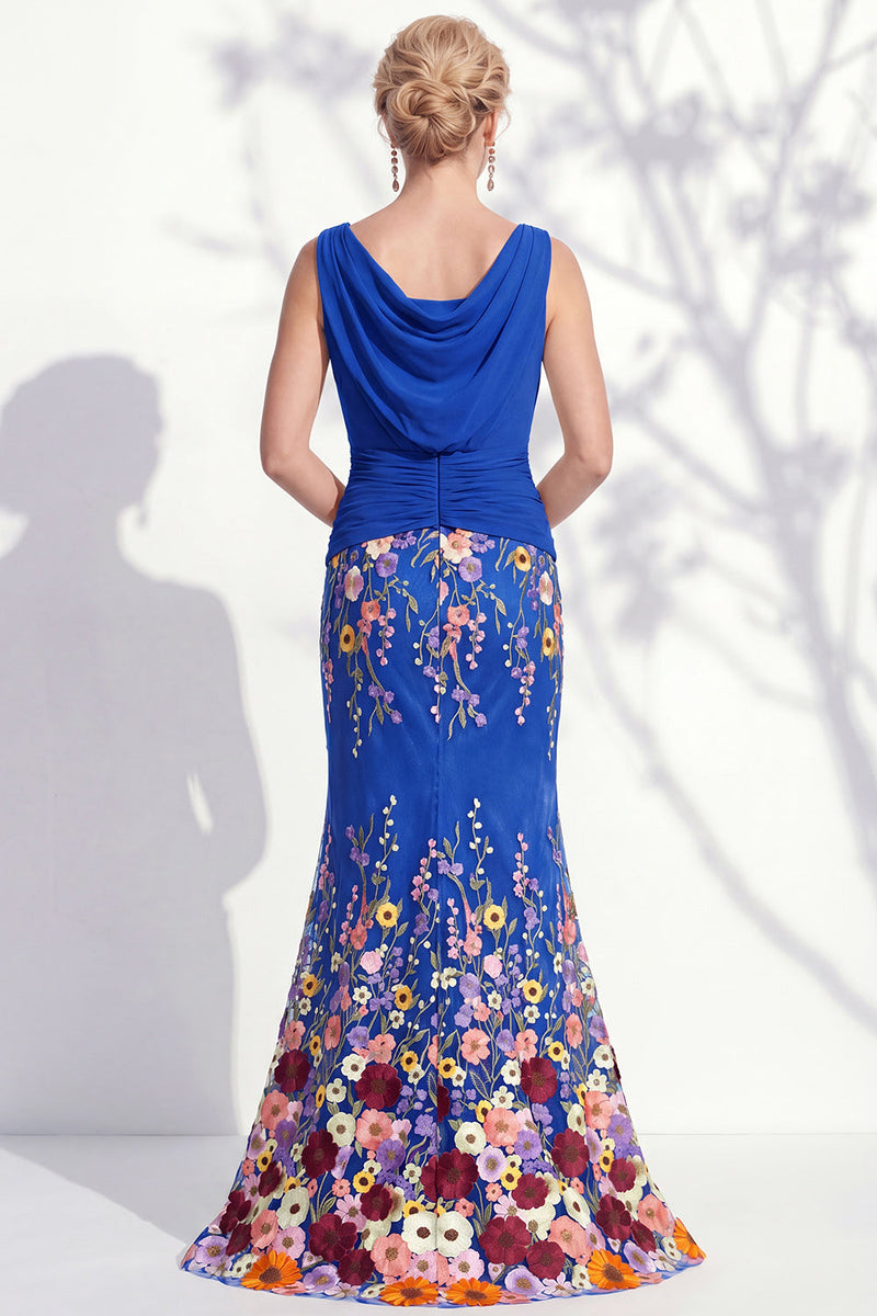 Laden Sie das Bild in den Galerie-Viewer, Dunkelgrünes Meerjungfrauen-Bateau-Hals, 3D-Blumenkleid, lange Mutter der Braut