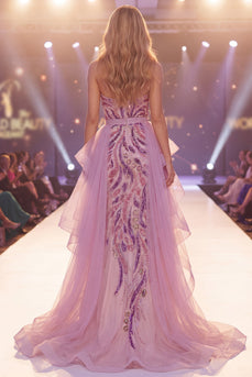 Glitzerndes graues lila Sweetheart Sequin Meerjungfrauen-Langes Pageant-Kleid mit Schlitz