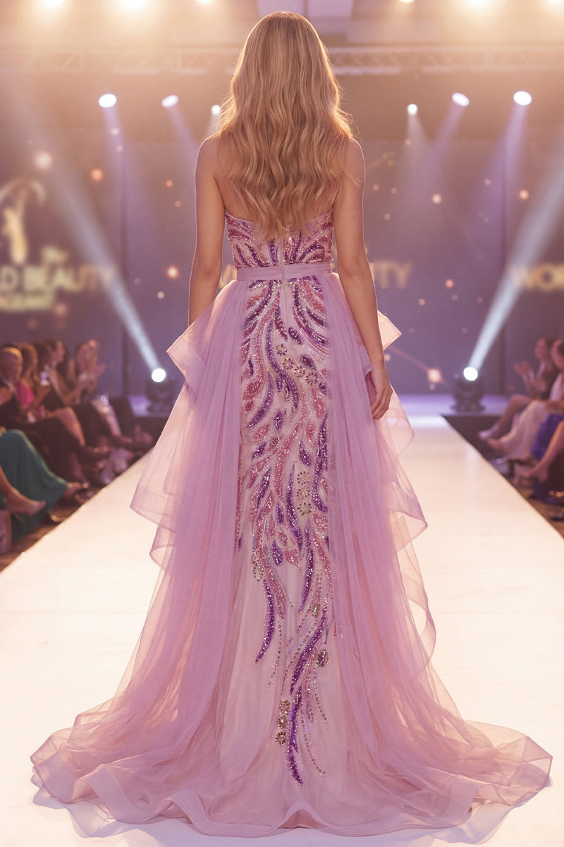 Laden Sie das Bild in den Galerie-Viewer, Glitzerndes graues lila Sweetheart Sequin Meerjungfrauen-Langes Pageant-Kleid mit Schlitz