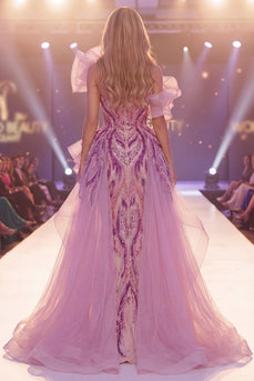 Glitzerndes graues, lila Pailletten mit einer Schulter Meerjungfrauen-Langzeit-Pageant-Kleid mit Schlitz