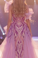 Laden Sie das Bild in den Galerie-Viewer, Glitzerndes graues, lila Pailletten mit einer Schulter Meerjungfrauen-Langzeit-Pageant-Kleid mit Schlitz