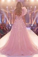 Laden Sie das Bild in den Galerie-Viewer, Pinkes Meerjungfrauen-Durchsichts-Korsett, ein geblümtes langes Pageant-Kleid mit Schlitz