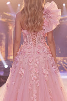 Laden Sie das Bild in den Galerie-Viewer, Pinkes Meerjungfrauen-Durchsichts-Korsett, ein geblümtes langes Pageant-Kleid mit Schlitz