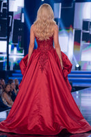 Laden Sie das Bild in den Galerie-Viewer, Rotes Meerjungfrauen-Transparentes Korsett, Sweetheart-Perlenkleid mit Pageant-Kleidung und Schärpe
