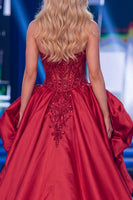 Laden Sie das Bild in den Galerie-Viewer, Rotes Meerjungfrauen-Transparentes Korsett, Sweetheart-Perlenkleid mit Pageant-Kleidung und Schärpe