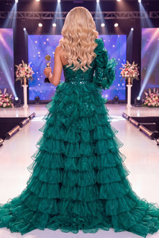 Glitzerndes dunkelgrünes Paillettenkleid mit Pailletten und Schärpe