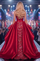 Laden Sie das Bild in den Galerie-Viewer, Sweetheart Burgund Meerjungfrauen Korsett Perlen Langes Pageant-Kleid mit Schärpe