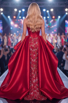 Sweetheart Burgund Meerjungfrauen Korsett Perlen Langes Pageant-Kleid mit Schärpe