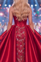 Laden Sie das Bild in den Galerie-Viewer, Sweetheart Burgund Meerjungfrauen Korsett Perlen Langes Pageant-Kleid mit Schärpe