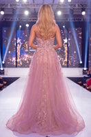 Laden Sie das Bild in den Galerie-Viewer, Mermaid Blush Sweetheart Korsett Perlenbesetztes Langes Pageant-Kleid mit Schärpe
