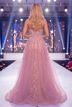 Mermaid Blush Sweetheart Korsett Perlenbesetztes Langes Pageant-Kleid mit Schärpe