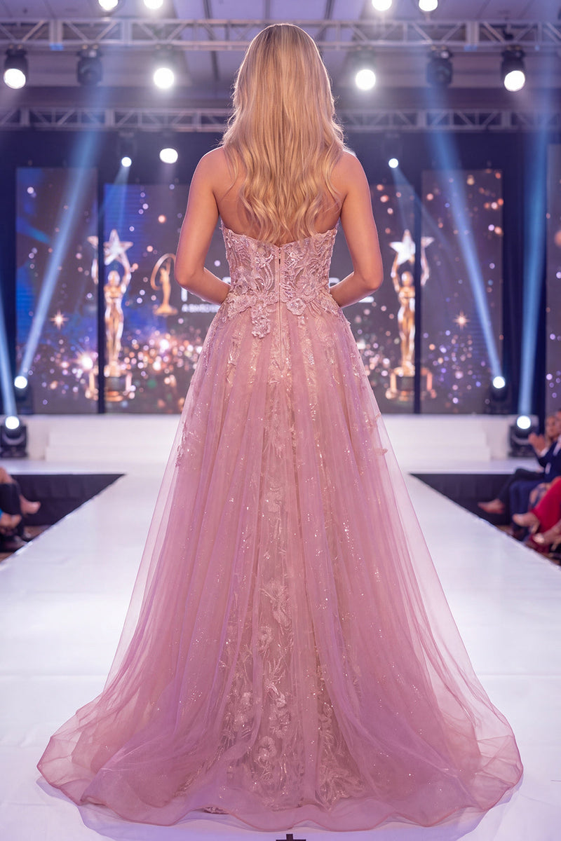 Laden Sie das Bild in den Galerie-Viewer, Mermaid Blush Sweetheart Korsett Perlenbesetztes Langes Pageant-Kleid mit Schärpe