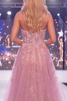 Laden Sie das Bild in den Galerie-Viewer, Mermaid Blush Sweetheart Korsett Perlenbesetztes Langes Pageant-Kleid mit Schärpe