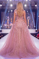Laden Sie das Bild in den Galerie-Viewer, Ein Schulter Meerjungfrauen Blush Transparentes Korsett Geblümtes Langes Pageant-Kleid mit Schärpe
