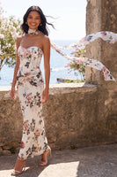 Laden Sie das Bild in den Galerie-Viewer, Elfenbeinfarbenes Sweetheart Meerjungfrauen-Maxi-Blumenkleid mit Schlitz