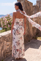 Laden Sie das Bild in den Galerie-Viewer, Elfenbeinfarbenes Sweetheart Meerjungfrauen-Maxi-Blumenkleid mit Schlitz