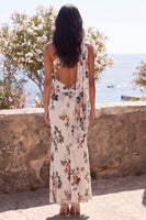 Laden Sie das Bild in den Galerie-Viewer, Einschulter-Elfenbein-Meerjungfrauen-Maxi-Blumenkleid mit Falten