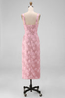 Laden Sie das Bild in den Galerie-Viewer, Glitzerndes pinkes Bodycon mit quadratischen Pailletten, Midi-Blumen-Kleid mit Schlitz