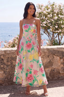 Laden Sie das Bild in den Galerie-Viewer, Narzissen Pink Flower Trägerloses A-Linien-Midi-Kleid