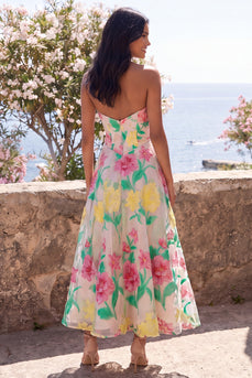 Narzissen Pink Flower Trägerloses A-Linien-Midi-Kleid