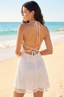 Laden Sie das Bild in den Galerie-Viewer, Halter A Line Elfenbeinperlen-Minikleid