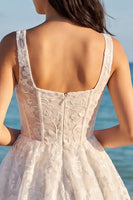 Laden Sie das Bild in den Galerie-Viewer, Elfenbeinfarbenes Blumen-A-Linie-Korsett, quadratischer Ausschnitt Abschlusskleid