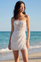 Laden Sie das Bild in den Galerie-Viewer, Glitzerndes strapless Pailletten-Bodycon-Korsett-Mini-Kleid
