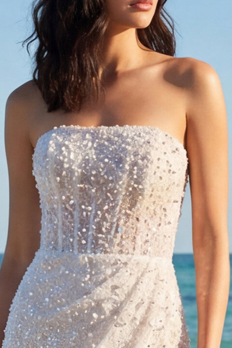 Laden Sie das Bild in den Galerie-Viewer, Glitzerndes strapless Pailletten-Bodycon-Korsett-Mini-Kleid