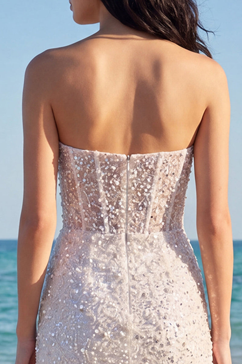 Laden Sie das Bild in den Galerie-Viewer, Glitzerndes strapless Pailletten-Bodycon-Korsett-Mini-Kleid