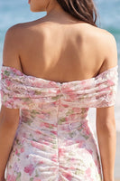 Laden Sie das Bild in den Galerie-Viewer, Off-the-shoulder geblümtes A-Linie-Kleines weißes Kleid