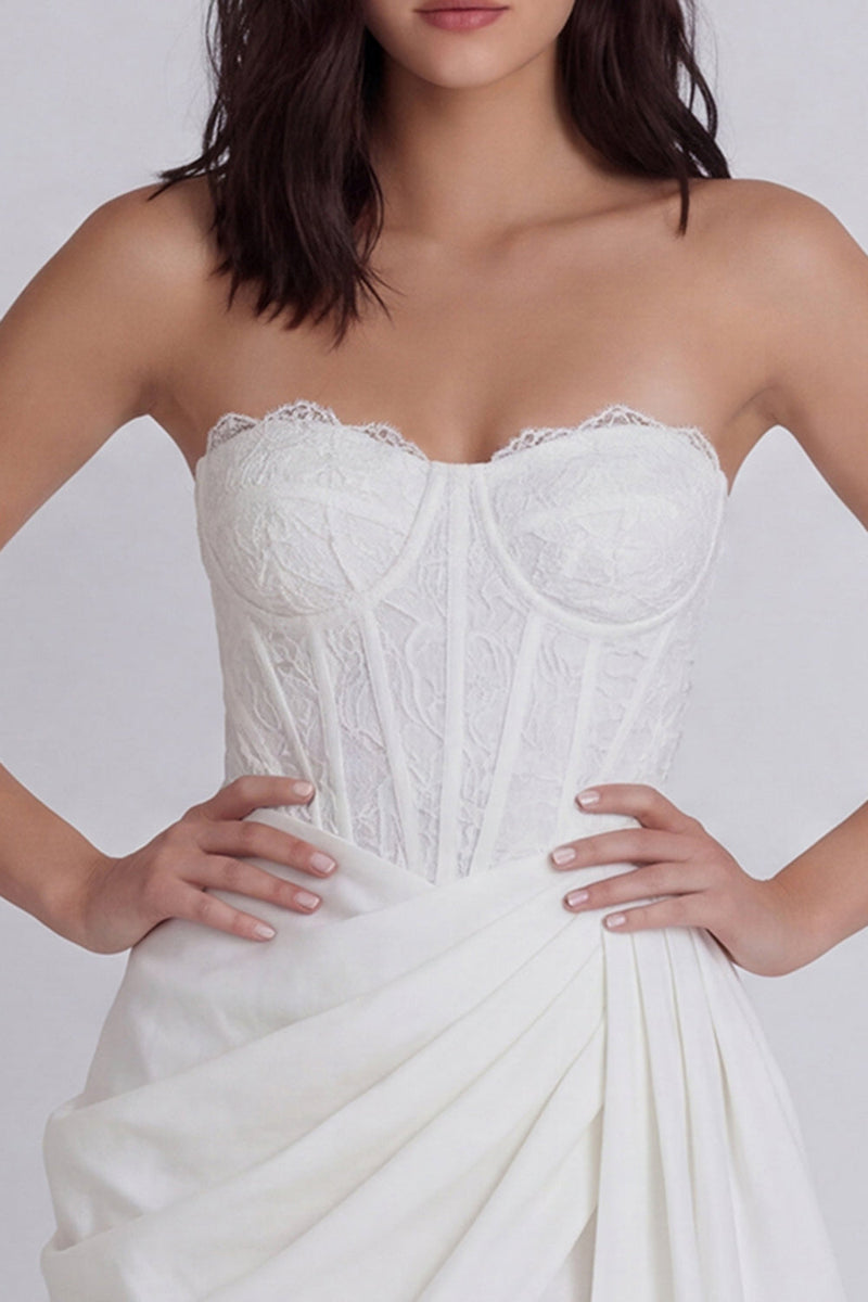 Laden Sie das Bild in den Galerie-Viewer, Strapless Corset Bodycon Lace Little White Dress