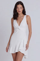 Laden Sie das Bild in den Galerie-Viewer, Elfenbein V-Ausschnitt Bodycon Kurzes Standesamtkleid mit Rüschen