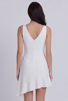 Elfenbein V-Ausschnitt Bodycon Kurzes Standesamtkleid mit Rüschen