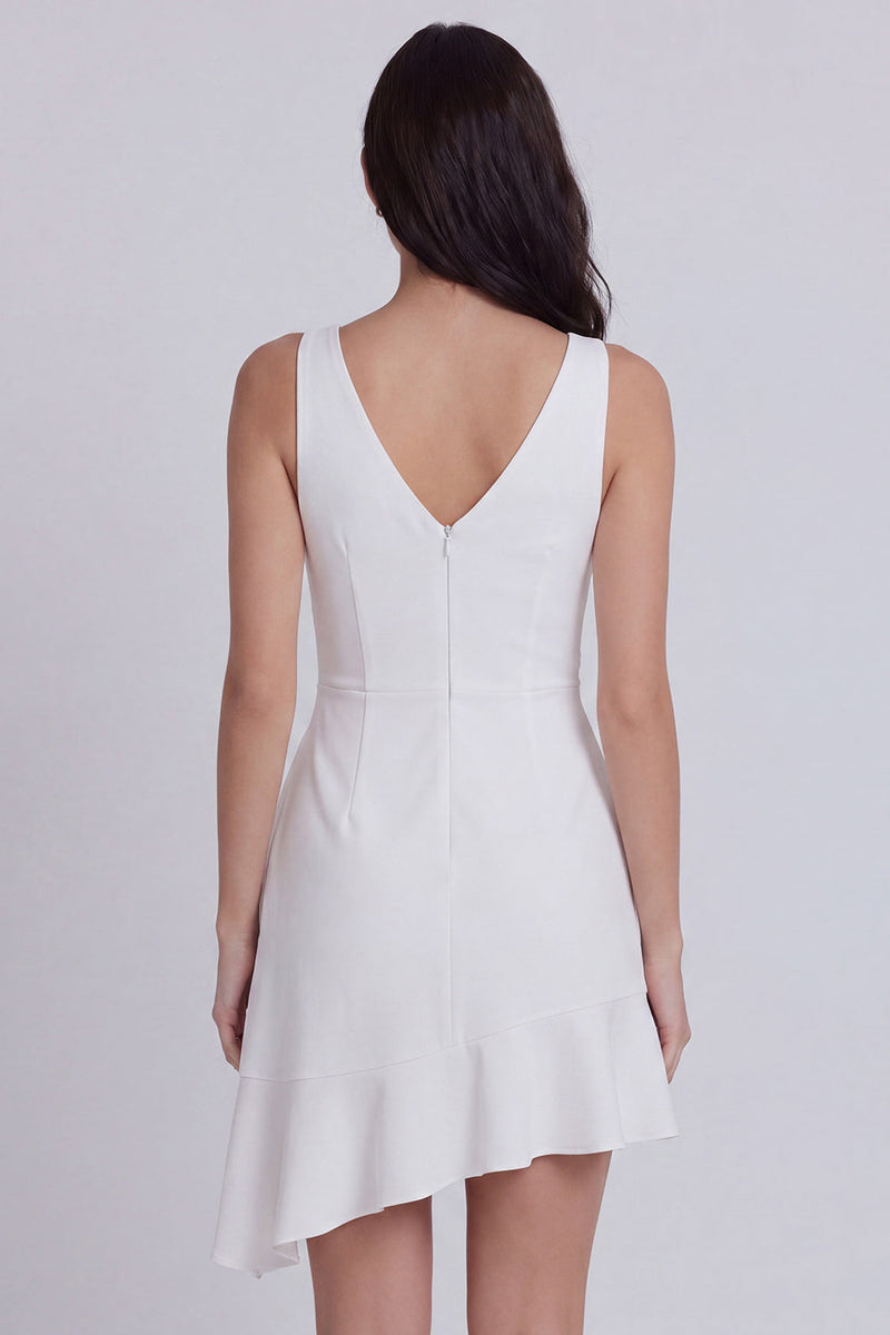 Laden Sie das Bild in den Galerie-Viewer, Elfenbein V-Ausschnitt Bodycon Kurzes Standesamtkleid mit Rüschen
