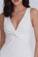 Laden Sie das Bild in den Galerie-Viewer, Elfenbein V-Ausschnitt Bodycon Kurzes Standesamtkleid mit Rüschen
