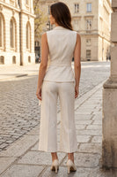 Laden Sie das Bild in den Galerie-Viewer, Elfenbein 2-teilige V-Ausschnitt Slim Fit Damenanzüge mit Gürtel