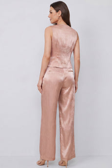 Dusty Rose 2-teilige Damenanzüge mit V-Ausschnitt und Taschen