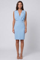 Laden Sie das Bild in den Galerie-Viewer, Himmelblauer geraffter Bodycon mit V-Ausschnitt Mini-Arbeitskleid