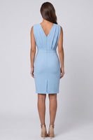 Laden Sie das Bild in den Galerie-Viewer, Himmelblauer geraffter Bodycon mit V-Ausschnitt Mini-Arbeitskleid