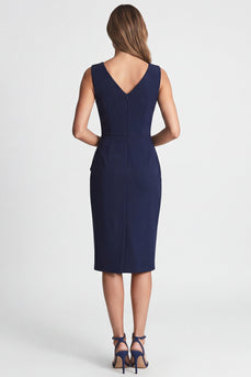 Marineblaues, gerafftes Bodycon mit V-Ausschnitt Midi-Arbeitskleidung mit Schlitz
