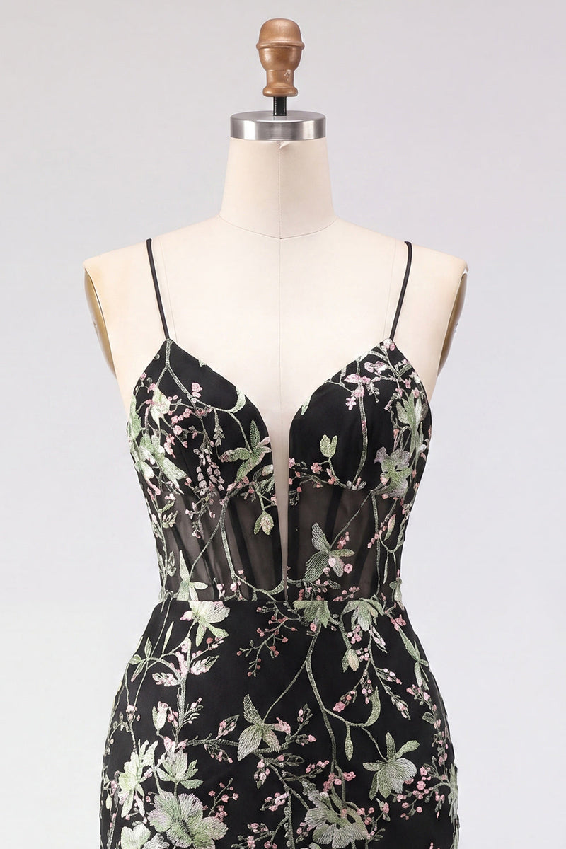 Laden Sie das Bild in den Galerie-Viewer, Gelbes Bodycon Transparentes Korsett Blumen Pailletten Kurzes Abendkleid mit Schnürung hinten