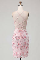 Laden Sie das Bild in den Galerie-Viewer, Rosa Geblümtes Korsett Pailletten Bodycon Kurzes Abendkleid