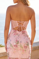 Laden Sie das Bild in den Galerie-Viewer, Floral Rosa Korsett Pailletten Bodycon Kurzes Abendkleid